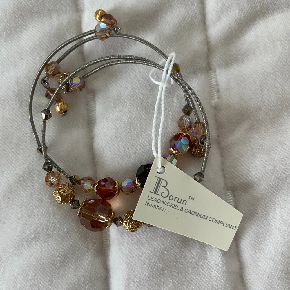 Swarovski elements beaded bracelets set of 2 adjustable aurora borealis brown